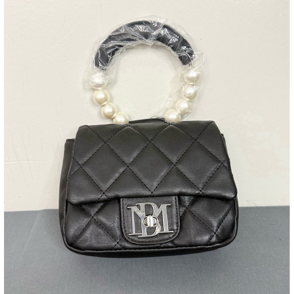 Badgley Mischka Vegan Leather Clutch Bag Pearl Handle Black Purse Crossbody NWT